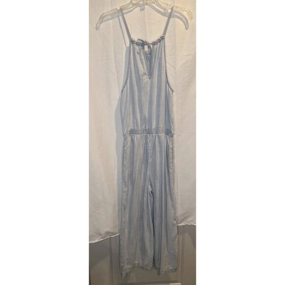 CLOTH & STONE Blue Lightwash Halter Neck Cropped Wide Leg Jumpsuit Pockets Sz XS - Picture 7 of 16